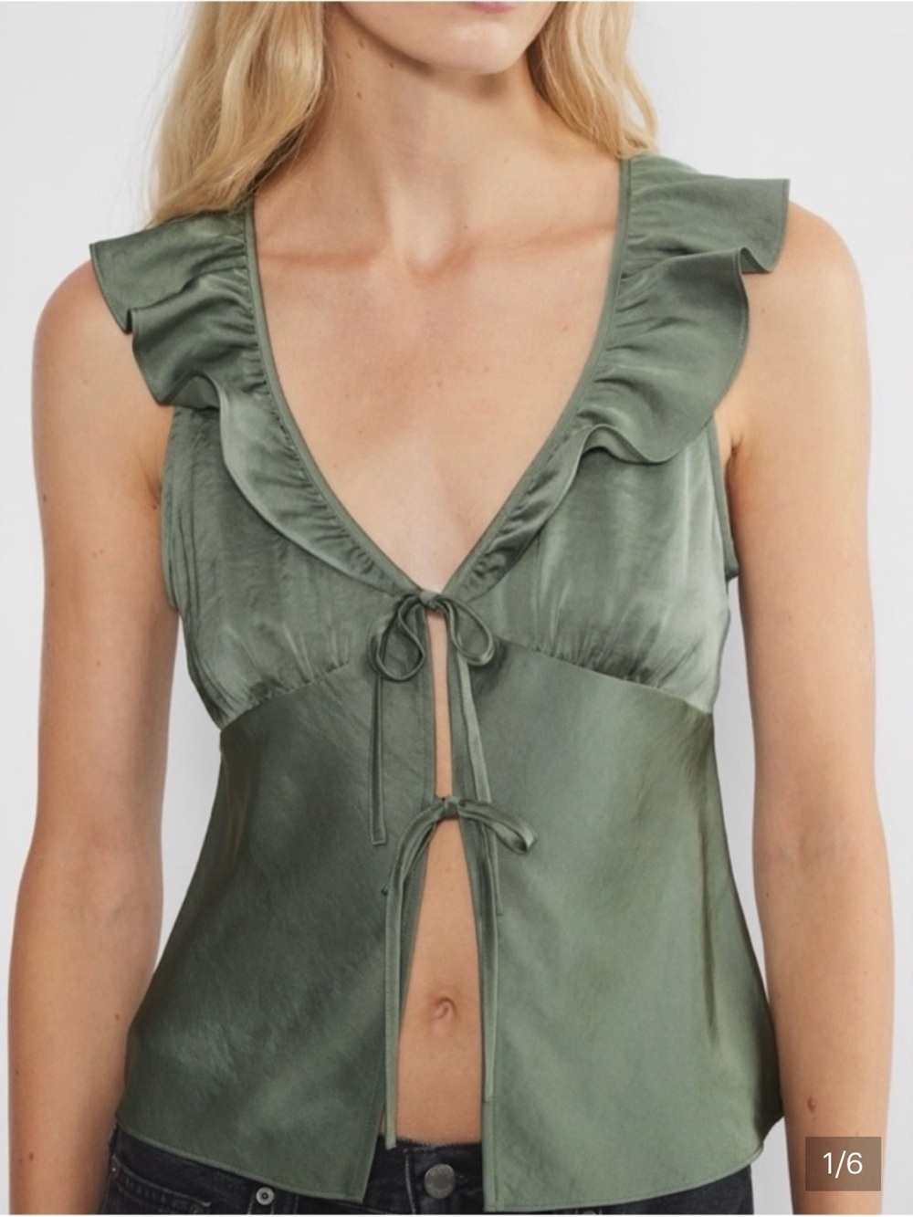 NWOT Aritzia Wilfred Tonka Satin Blouse-Olive Green